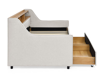 Twin Upholstered Sofa Bed With LED Lights, Storage Drawers, Adjustable Headboard & Wireless Charging - Beige
