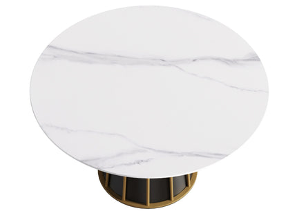 53.15" Modern Artificial Stone Round Panel Metal Iron Base Dining Table, Can Accommodate 6 People, (Not Including Chairs) - White / Black