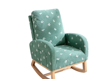 Modern Accent Rocker Armchair With Side Pocket, Upholstered High Back