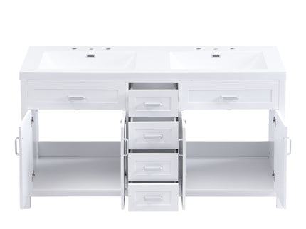 59.1" Minimalist Double Sink Bathroom Vanity With Top, Soft Close Doors & Drawers - White
