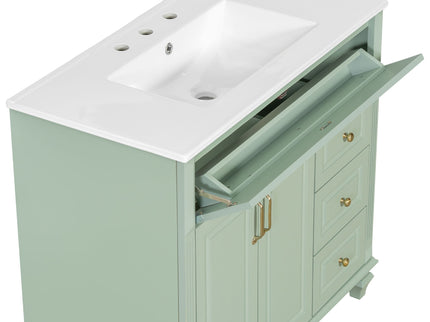 Modern Bathroom Vanity With Sink, 3 Drawers & 2 Doors