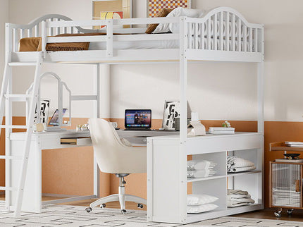 Loft Bed With Drawers, Cabinet, Shelves With Desk