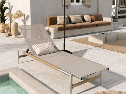 Hargrove - Outdoor Patio Aluminun Chaise Lounge, Outdoor Mesh Seat - Natural / Silver