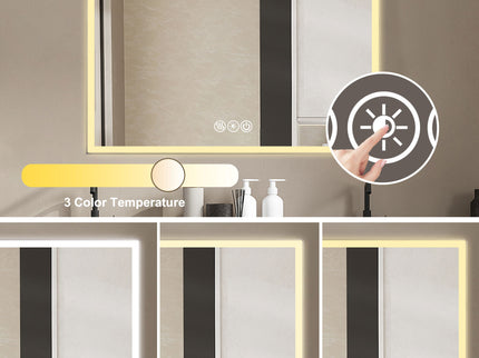 Modern LED Bathroom Vanity Mirror With Aluminum Frame, 45° Beveled Lights, Anti Fog - Silver