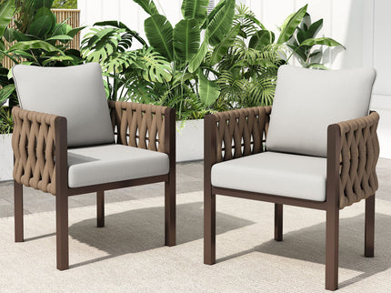 2 Pieces Outdoor Metal Patio Club Chair, Patio Furniture Arm Chair With Cushion, Modern Outdoor Furniture Deep Seating For Porch, Garden, Backyard, Balcony - Brown / Light Gray