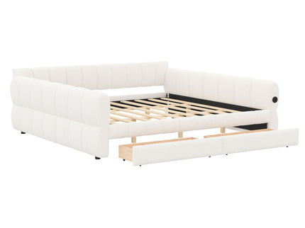 Upholstered Platform Bed With USB Charging And 2 Storage Drawers