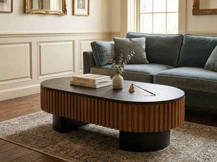 Elliptical Living Room Coffee Table With Hidden Storage And Removable Tabletop