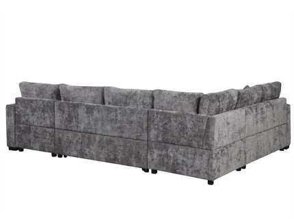 Sectional Sofa Pull-Out Sofa Bed Sleeper With A Storage Ottoman, Three Pillows And Charging Devices For Living Room