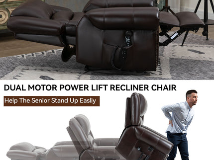 Power Lift Recliner Chair Heat Massage Dual Motor Infinite Position With USB Ports - Antique Brown