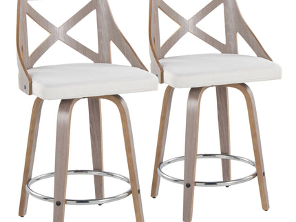 Charlotte - Farmhouse Fixed Height Counter Stool & Swivel With Round Footrest (Set of 2)