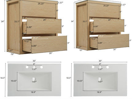 Double Sinks Bathroom Vanity Set With 2 Ceramic Basins