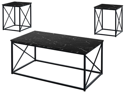 Table Set, Coffee, End, Side, Accent, Living Room, Marble Look Laminate, Contemporary & Modern (Set of 3)