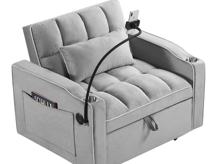 Convertible Sleeper Chair Sofa Bed Adjustable Pull Out Sleeper Chair Bed Multi-Pockets Folding Sofa Bed For Living Room Bedroom Small Space, 3 In 1 Sofa Bed