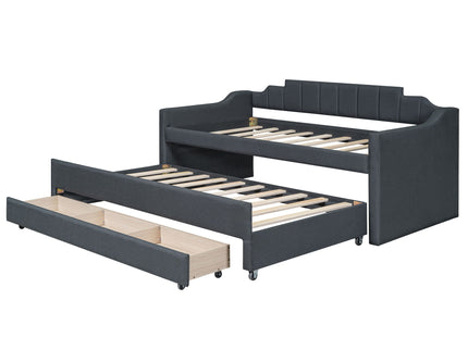 Upholstered Simple Design Daybed With Trundle And 3 Drawers