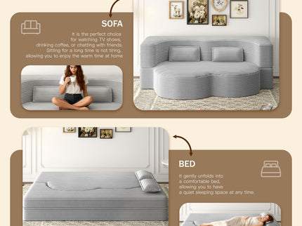 Floor Sofa With 2 Pillows, Convertible Twin Size Mattress For Living Room