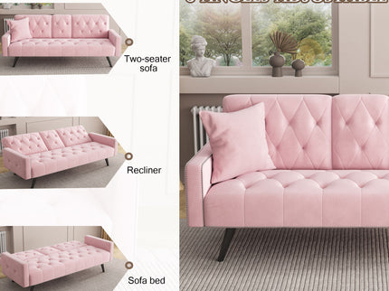 Sofa Bed With Nail Head Trim And Cup Holders - Pink