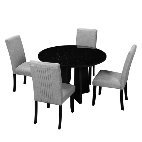 5 Piece Round Dining Table Set, Modern Table And 4 Upholstered Chairs For Dining Room