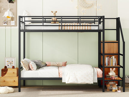 Bunk Bed With Lateral Storage Ladder And Wardrobe