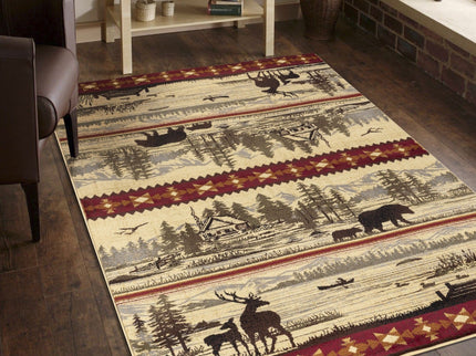 Nature's Nest - 5'3" X 7'3" Lodge Area Rug - Multi / Cream