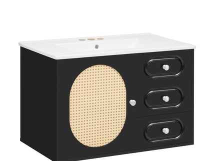 Bathroom Vanity Cabinet With Sink, 2 Drawers - Black