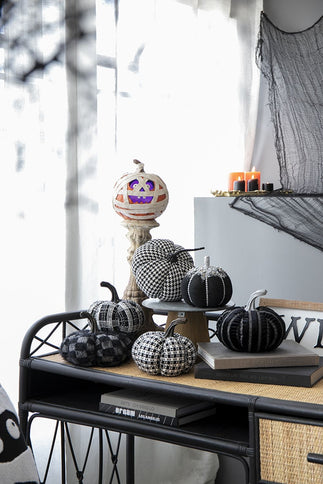 Light Plaid Pumpkin, For Holiday Halloween Decor - Black / White