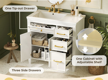 2 Piece Freestanding Bathroom Vanity Set With Sink Top, Reversible Dual Layout
