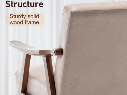 Mid Century Modern Accent Chair With Solid Wood Frame And Extra Thick Backrest