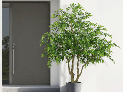 Artificial Banyan Tree With A Trunk And Lifelike Leaves, For Indoor And Outdoor Use - Green