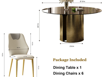 Modern Round Dining Table Set With Glass Top And Steel Legs