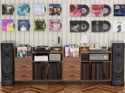 Grain Record Player Stand, Media Console With Speaker Shelf & 2 Drawers
