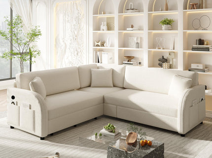 L-Shaped Couch With Pull-Out Bed, Oversize Convertible Sleeper Sofa With Side Pocket & USB Port