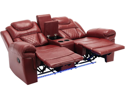 Home Theater Seating Manual Recliner Loveseat With Hide-Away Storage, Cup Holders And Led Light Strip For Living Room
