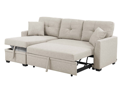 Upholstered Sectional & Pull Out Bed And Chaise Storage - Almond