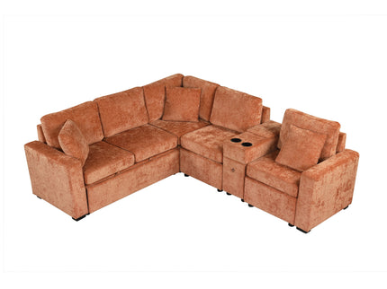 Modular L-Shaped Sectional Sofa Bed With Pull-Out Sleeper, Cup Holders, And Storage