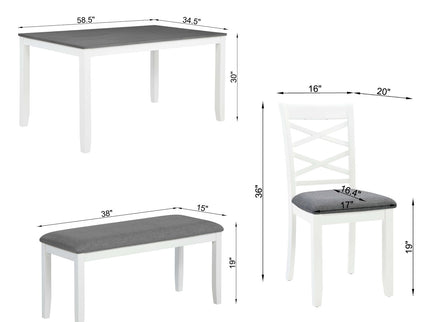 Elegant 6 Piece Dining Table Set With 4 Chairs And Bench