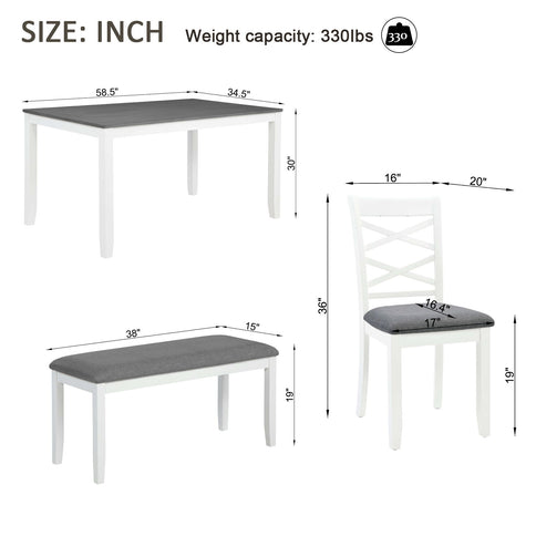 Elegant 6 Piece Dining Table Set With 4 Chairs And Bench