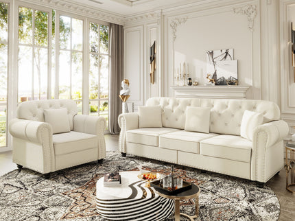 Upholstered Sofa Set With Nailhead Trim And Rolled Armrests, Includes Pillows
