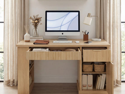 Modern Fluted Office Desk With Storage Cabinet