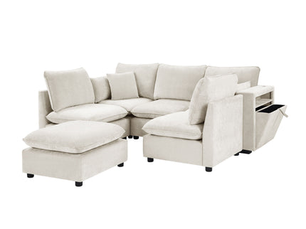 Modern Sectional Sofa U-Shaped With Movable Ottoman Storage Armrests And USB Ports