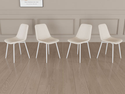 Modern Kitchen Dining Chairs (Set of 4) With Linen Padding And Sturdy Metal Legs - Beige