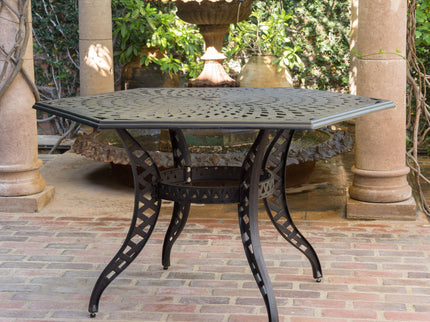 Outdoor Cast Aluminum Dining Table With Lattice Top And Umbrella Hole - Black
