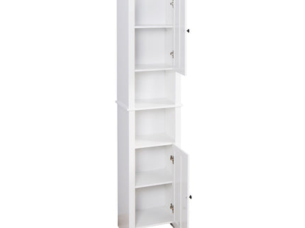 Wooden Bathroom Floor Storage Cabinet With 2 Doors And 6 Shelves - White