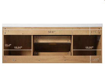 Double Sink Bathroom Vanity Soft Close Doors, Divided Drawers, Wall Mounted - Wood