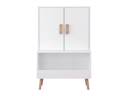 Toy Storage Cabinet With Doors And Open Shelf, Toddler Bookshelf For Playroom - White