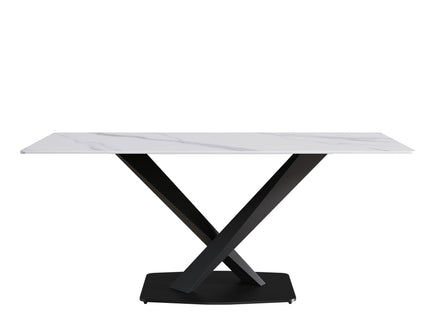 Modern Artificial Stone Straight Edge Metal X Leg Dining Table, 6 People