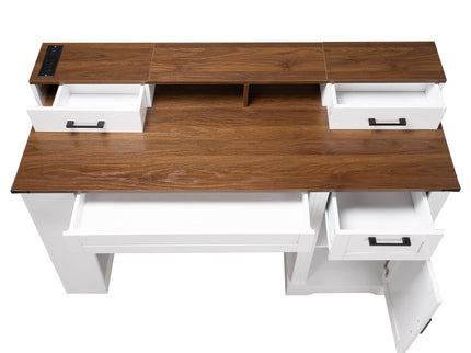 Office Desk With Storage Cabinet, Charging Station, Monitor Stand & Pegboard