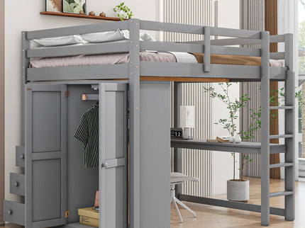 Loft Bed With Built In Wardrobe, Shelves And Drawers