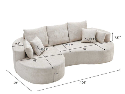 2 Piece Fabric Cloud Curved Sectional Sofa With Chaise For Living Room
