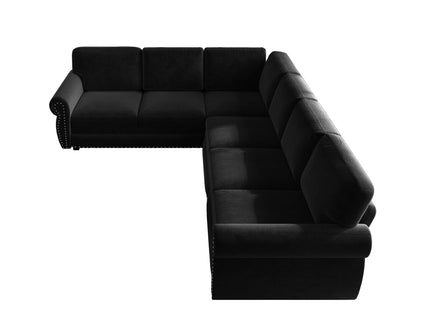 L-Shaped Sofa Couch With Pull Out Bed With Nailhead Trim & Rolled Arm
