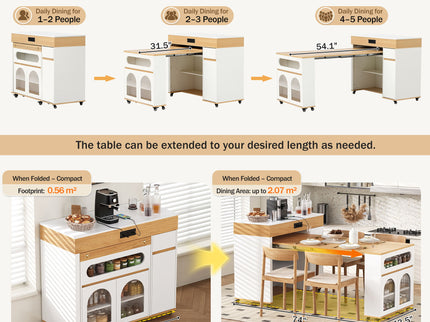 Extendable Dining Table With Folding Top, Rolling Kitchen Island With Drawers And Power Outlet